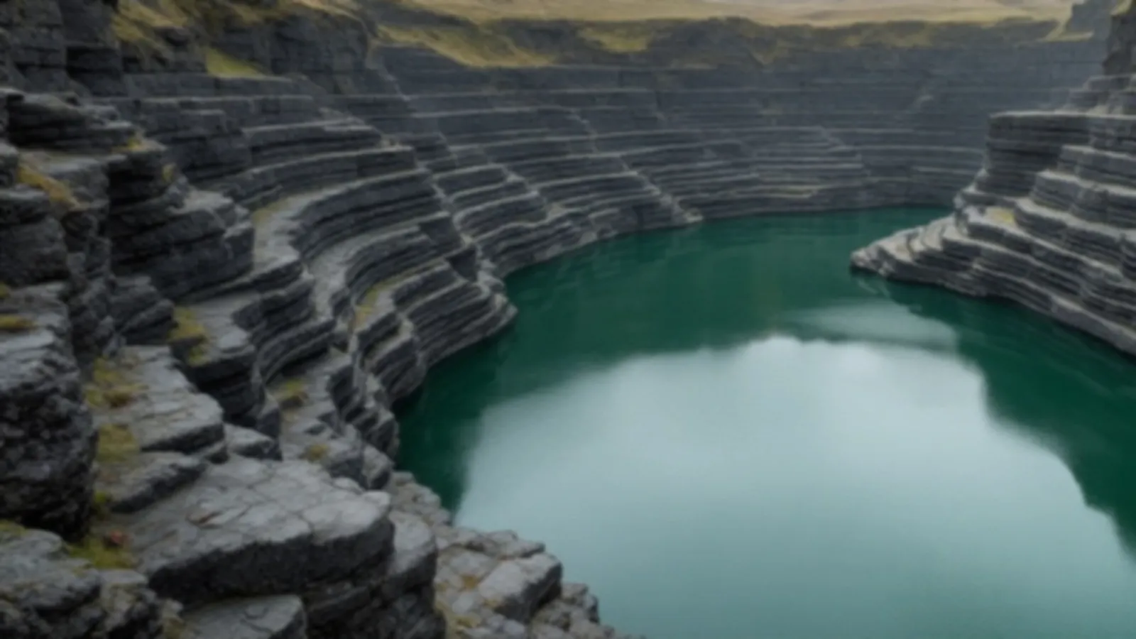 Terraced granite quarry walls around a deep green pool under a soft overcast sky, the QuarryQuote view of personal loans for bad credit, $100 – $5,000
